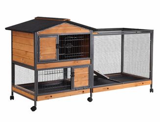 air19 Chew-Resistant Metal Frame Rabbit Hutch AIR19-X with 3 Leakproof Trays