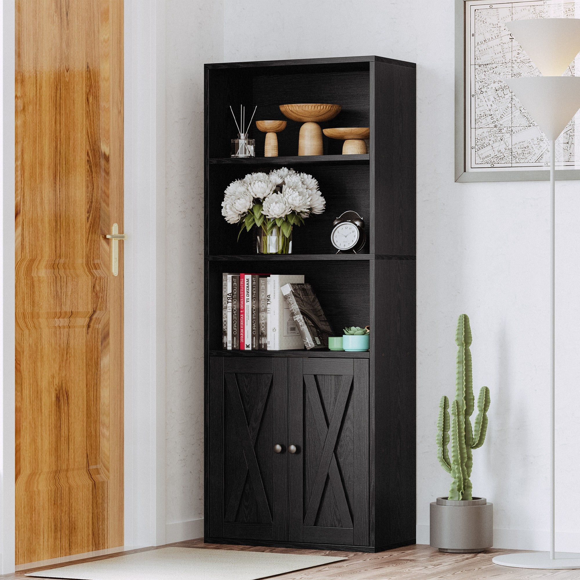 Industrial Bookshelves and Bookcases with Doors 11.8in Depth Floor Standing 5 Shelf Display Storage Shelves Bookcase Home Decor Furniture for Home, Of
