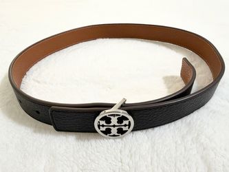 Tory Burch Black Leather Belt silver size:da
