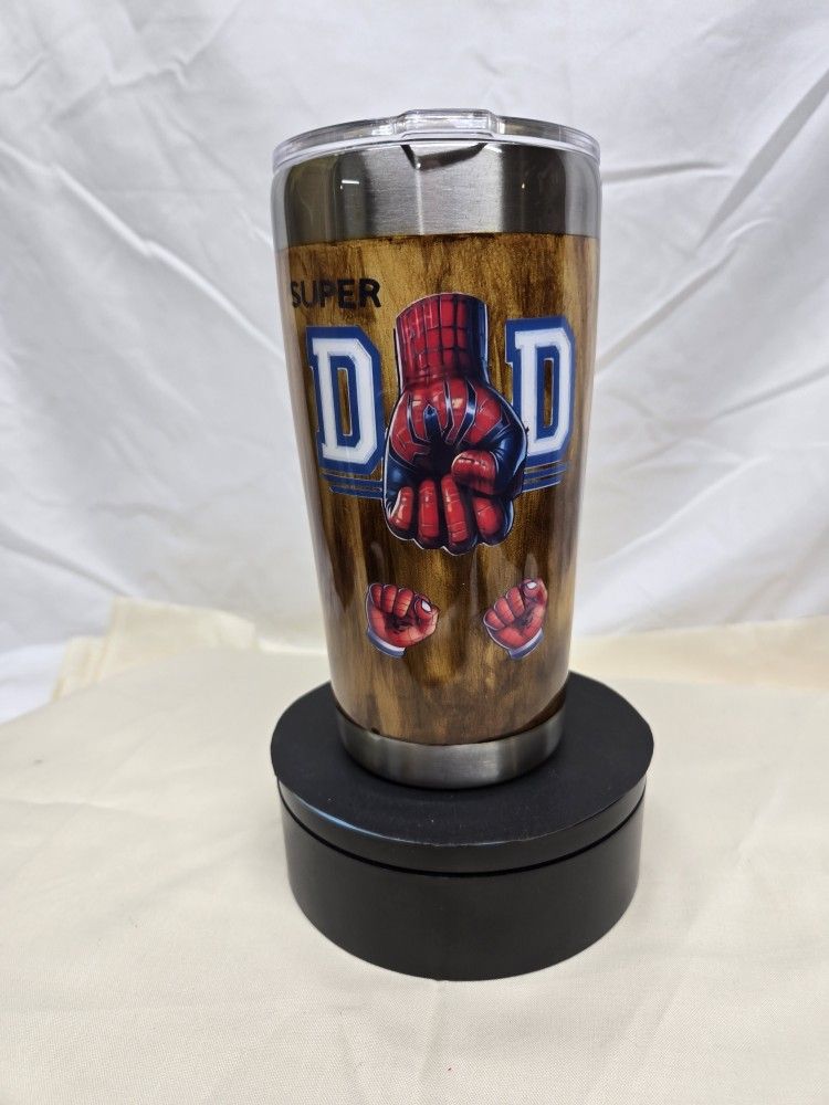 Super Dad 20 oz Tumbler – Insulated Stainless Steel Travel Mug – Spider Hero 2 "KID" Fist Bump Design – Perfect Father’s Day Gift!