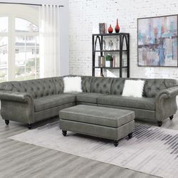 Elegant 4-Piece Sectional Set in Slate Grey Leatherette living room Apartment, House , Office