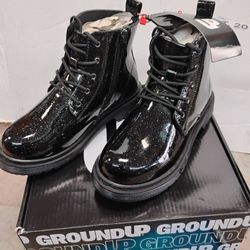 Pair of Ground Up black glitter combat boots. size 2
