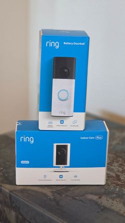 Ring Battery Doorbell (newest model), Speckled Gray with Indoor Cam Plus, White