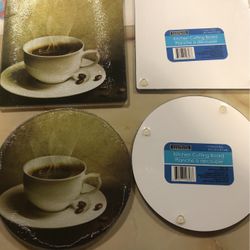 Glass Cutting Boards 4 Total  Coffee Theme