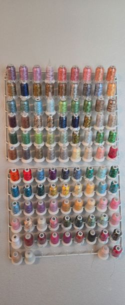 Large Lot of Embroidery Thread Spools with Rack