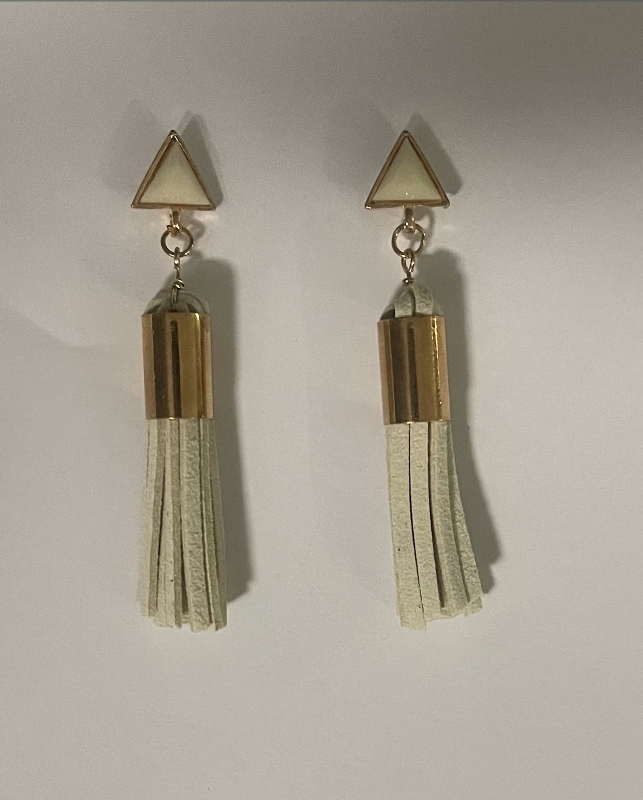 Beige Leather Fringe Tassel Earrings