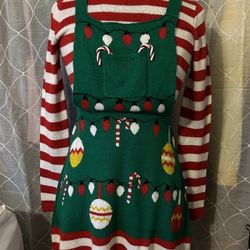 Christmas Sweater Holiday Dress Women size Small (needs a little thread and needle fix)