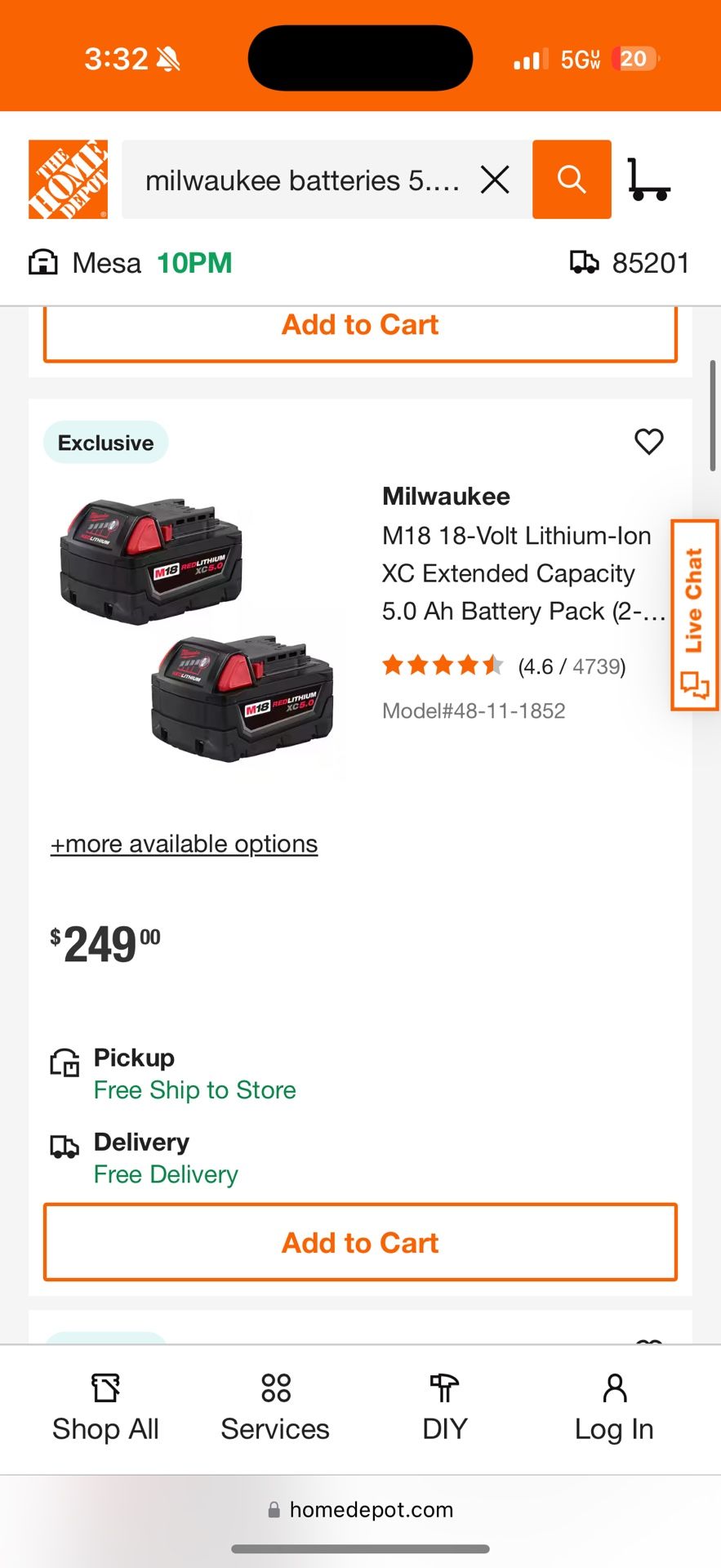 Milwaukee M18 REDLITHIUM XC 5.0 Ah Battery 2‑Pack (Sealed, Brand New) – $165 OBO