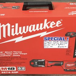 Milwaukee M18 18V Short Throw Pex Press Tool Kit W/ 3 Viega PureFlow Jaws, 2 Batt. & Charger New 