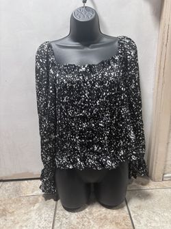 Black and White Polyester Top