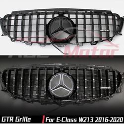 Gloss Black LED Mirror GTR Grille W/ Illuminated Emblem For Benz E-Class W213 16-20 E350 E400