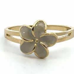 Woman’s Ladies 14k Yellow Gold Enamel Plumeria Flower Ring Size 8 GP3118611