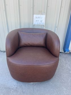(Brand new, original $389, still in the box)Brown PU Faux Leather Upholstered Swivel Armchair