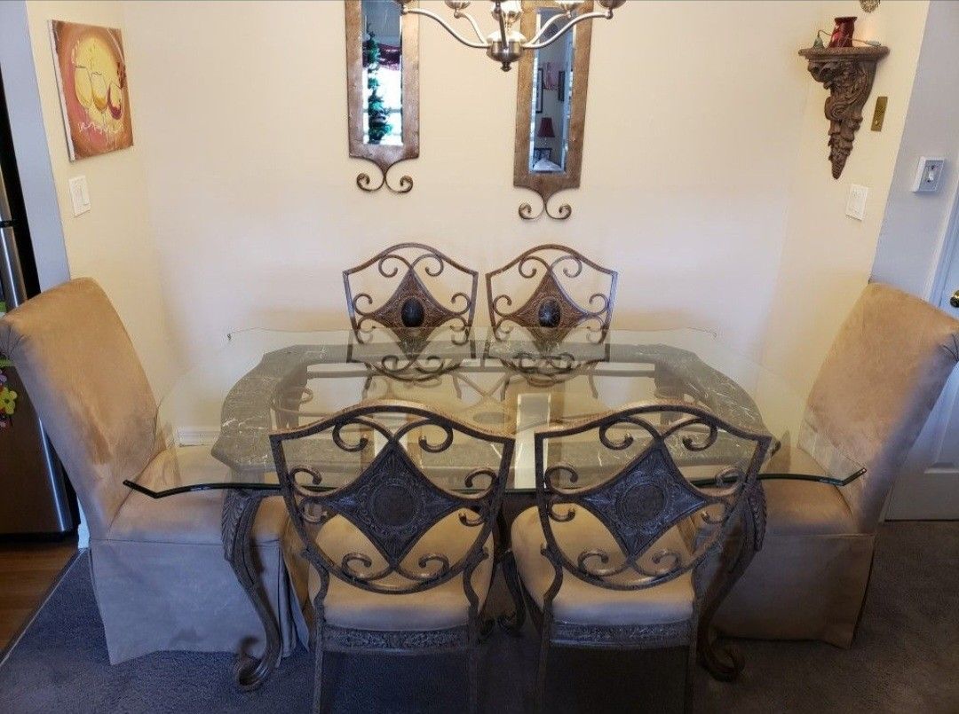 Marble and Glass Dining Room Set