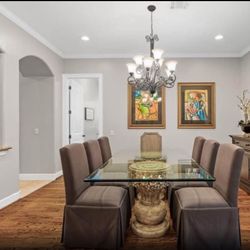 4 X 8 Dining Room Table. The Glass Is 1 Inch Thick Luxury From Star Furniture 8 Chairs.