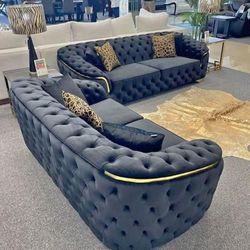 Black Velvet Living Room Set Sofa And Loveseat 
