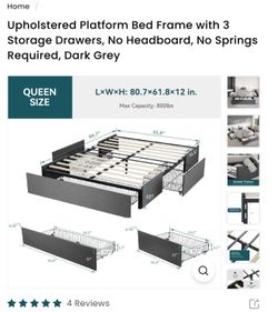 Queen Size Bed Frame w/ Drawers