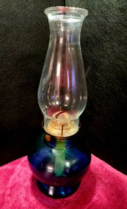 Vintage Blue Green Oil Lamp