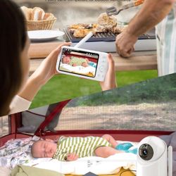 New In Box 2K Video Baby Monitor with Camera&Audio,3000ft Long Range No WiFi5.5"FHD Screen ANC Wireless,Portable,Night Vision,2Way Talk,AI Cry Detect,