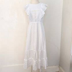 Simplee White Flowy Dress Cottagecore White Frill Dress