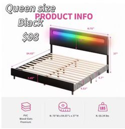 😀 Queen Size ijuicy Bed Frame with Smart RGB LED Light Strip |Bed Frame with Adjustable Headboard | Compatible with Alexa & App | No Mattress