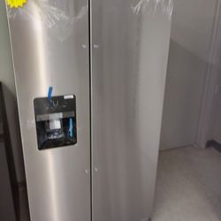 WHIRLPOOL STAINLESS STEEL SIDE BY SIDE REFRIGERATOR OPEN BOX ITEM UBZ3