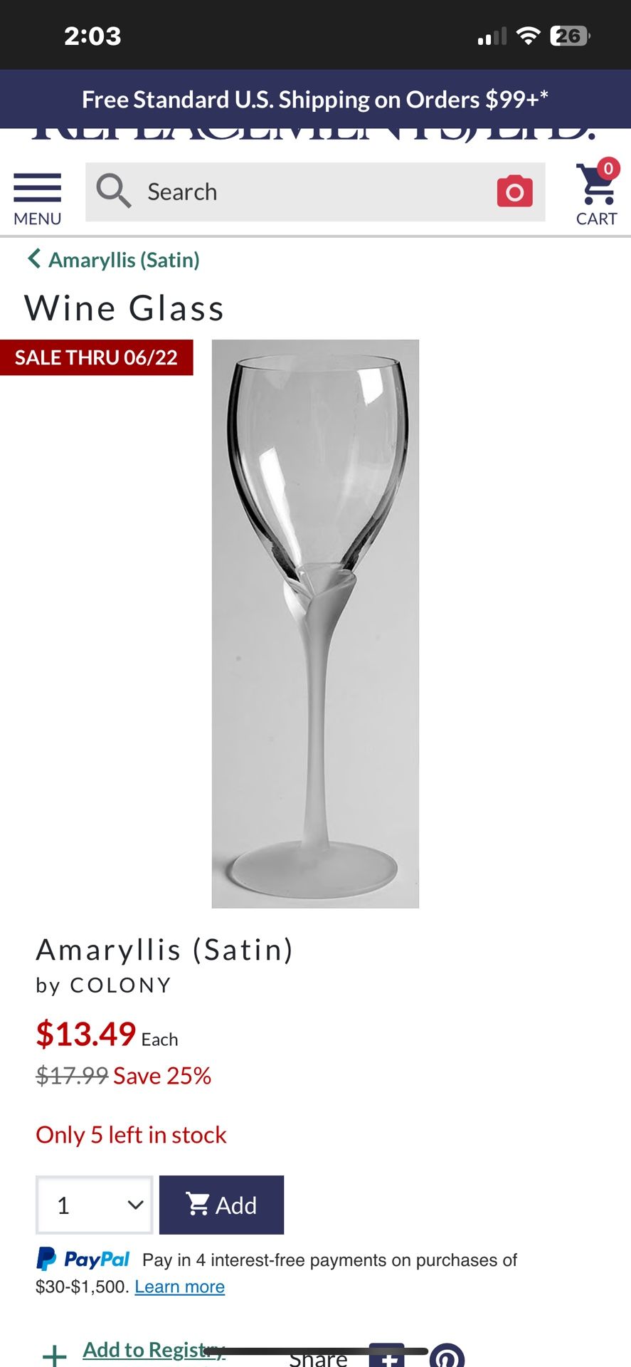 7 COLONY AMARYLLIS (SATIN) CLEAR CRYSTAL WINE GLASSES 8 7/8") NEW WITH TAGS