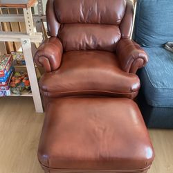 Hancock and Moore Austin Reclining Chair and Ottoman -- like new,