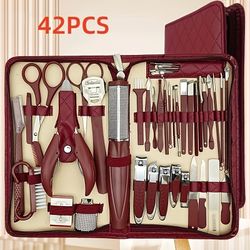 42pcs Professional Nail Pedicure Kit - Stainless Steel Nail Scissors, Horny Pliers, Portable Travel Box Beauty Tools, Nail Art Technical Supplies, Bea