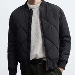 Zara Man Black Bomber Jacket Size XL
