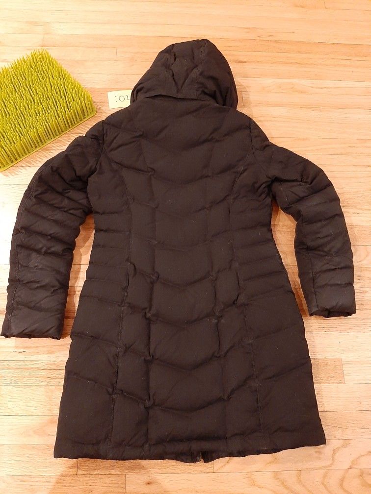 Lands End Black Full Length Trench Coat Puffer Jacket Sz S / T