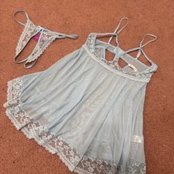 New Large Blue Lace Lingering Set Panty Nightgown Teddy Bodysuit 