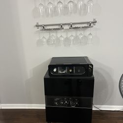 4 Bottle Wine Cooler/Liquor Cabinet/approx 18 Wine Glasses Along With 3 Wine Glass Racks