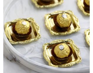137 Gold Square Baroque Mini Party Favor Candy Tray Treat Gift Display Serving Plate - 3"x3