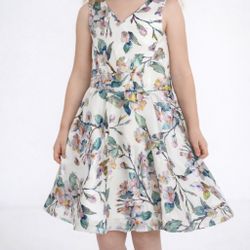 Rare Editions Cream Floral Fit-and-Flare Dress with Pastel Blooms