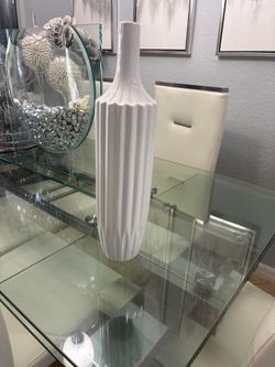 White Ceramic Ribbed Bottle Vase