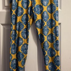 Lularoe Leggings Blue Teal Yellow Orange Lions Face size large 