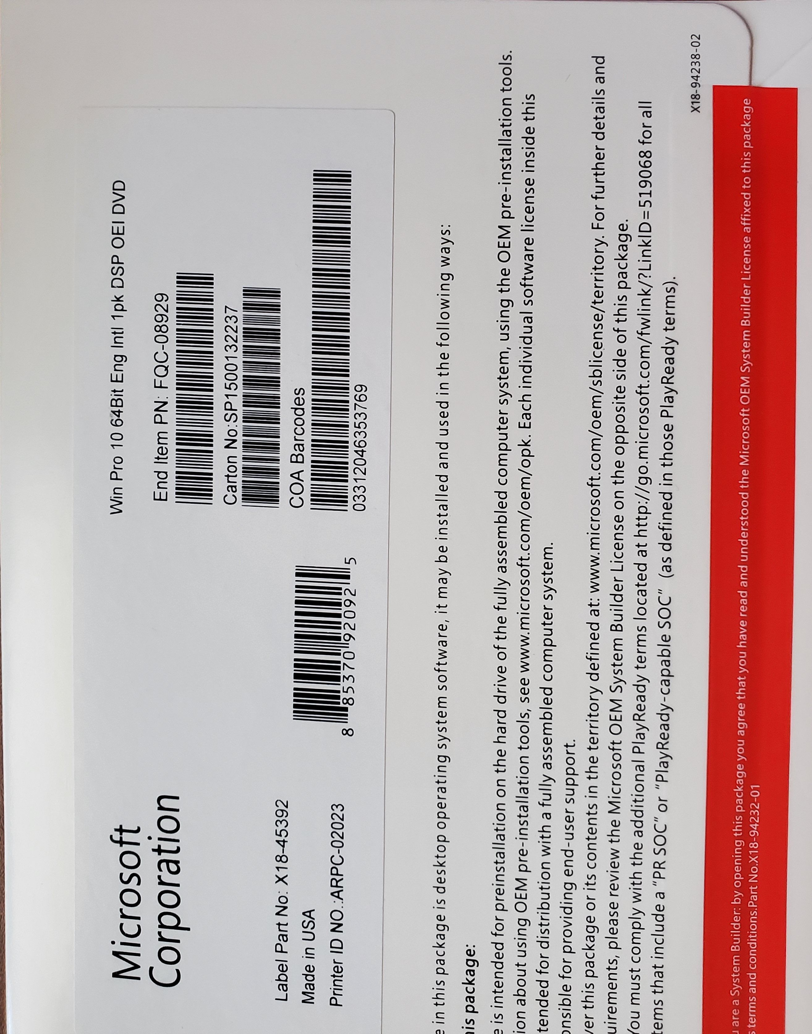 Windows 10 Professional OEM 64 bit Key