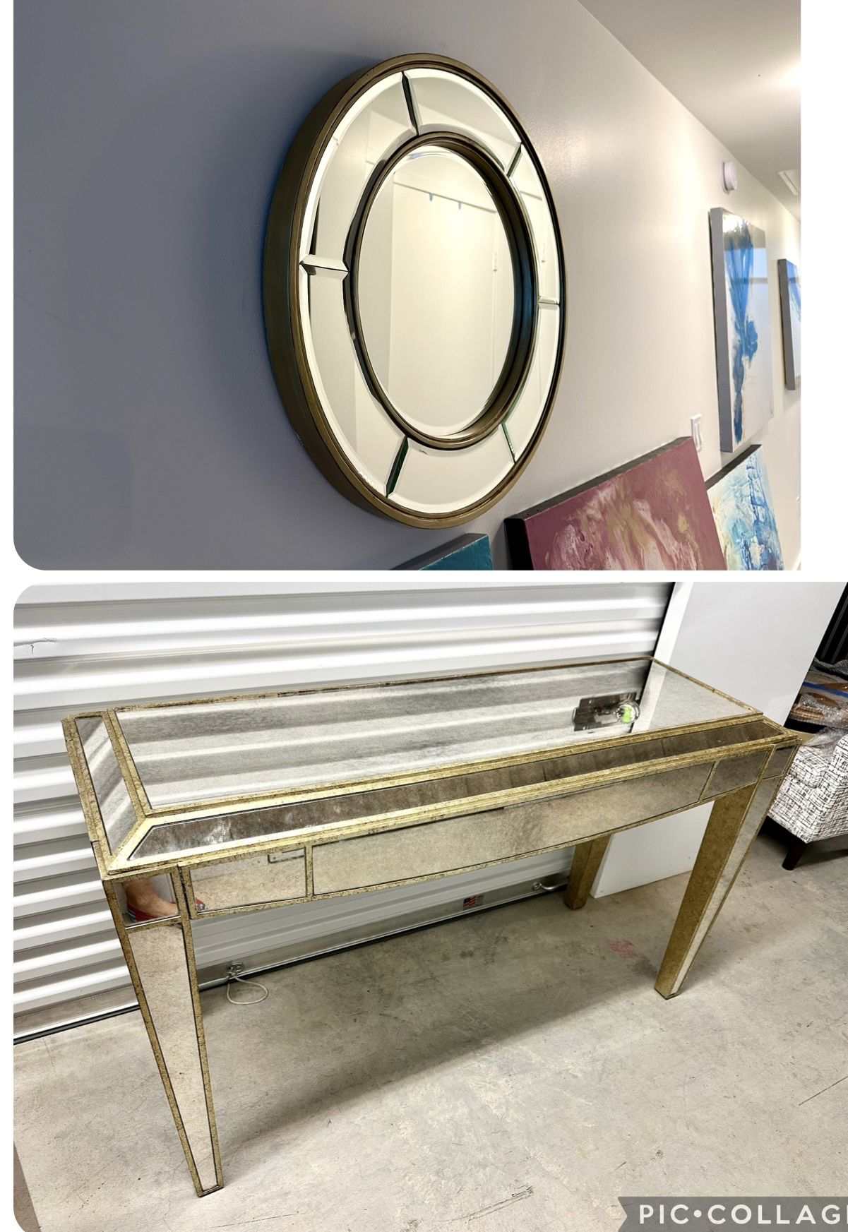  Uttermost Hollywood Regency Style Distressed Mirrored Console table + Mirror  