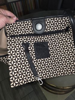 Brighton Black & Tan Patterned Tote Bag – Leather Trim