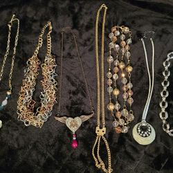 Vtg. Lot Of 7 Statement Chunky Necklaces Some Signed Lia Sophia Alexa's Angels  Marion