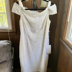 Adrianna Papell Off Shoulder Ivory Sequin dress Size 16
