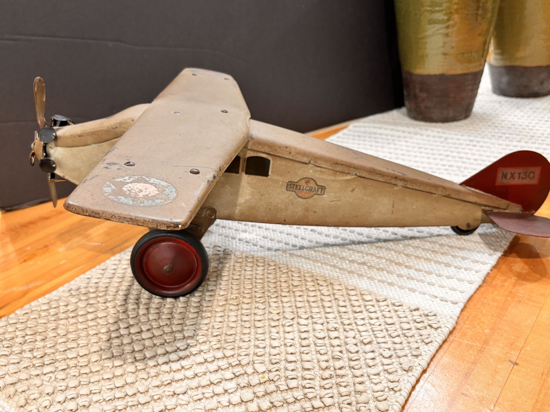 RARE Large 1920s Plane STEELCRAFT Army Scout/Mail Plane Toy Lindy style large 24”