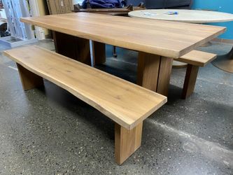 CRATE & BARREL Dakota Solid Oak Live Edge Dining Set w/ 2 Benches