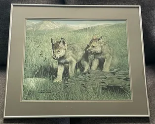 WILDLIFE ART CHARLES FRACE SIGNED FRAMED ART PRINT "PALS" TIMBER WOLVES