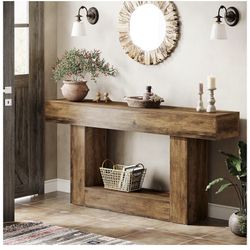 Tribesigns 63" Console Table, Farmhouse 2-Tier Entryway Table with U-Shaped Base, Narrow Long Wood Sofa Table Behind Couch Table for Living Room, Hall