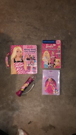 Barbie books and microphone