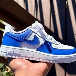 Blue & White Kids Air force 1’s