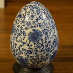 Blue Porcelain Ceramic Egg With Stand