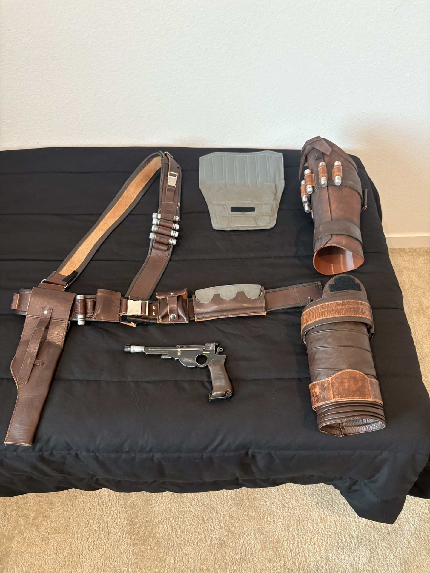 Mandalorian Leather Belt + Bandolier + Leg Armor + Blaster + Grey Ab Tasset